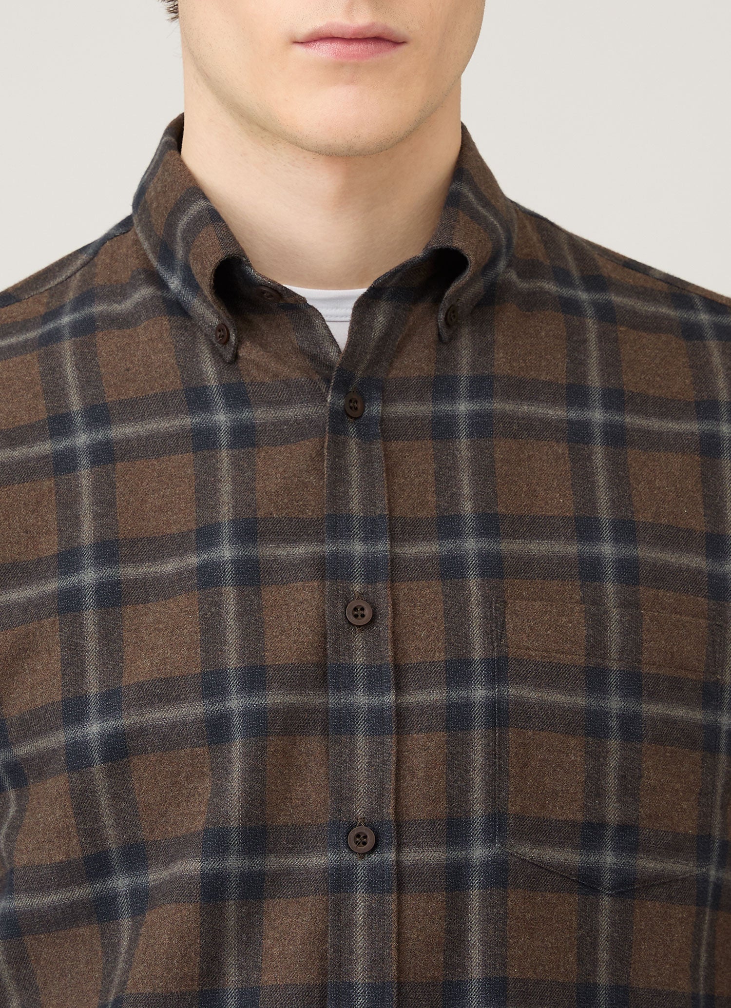 Men's Button Down Flannel Shirt in Bark Check