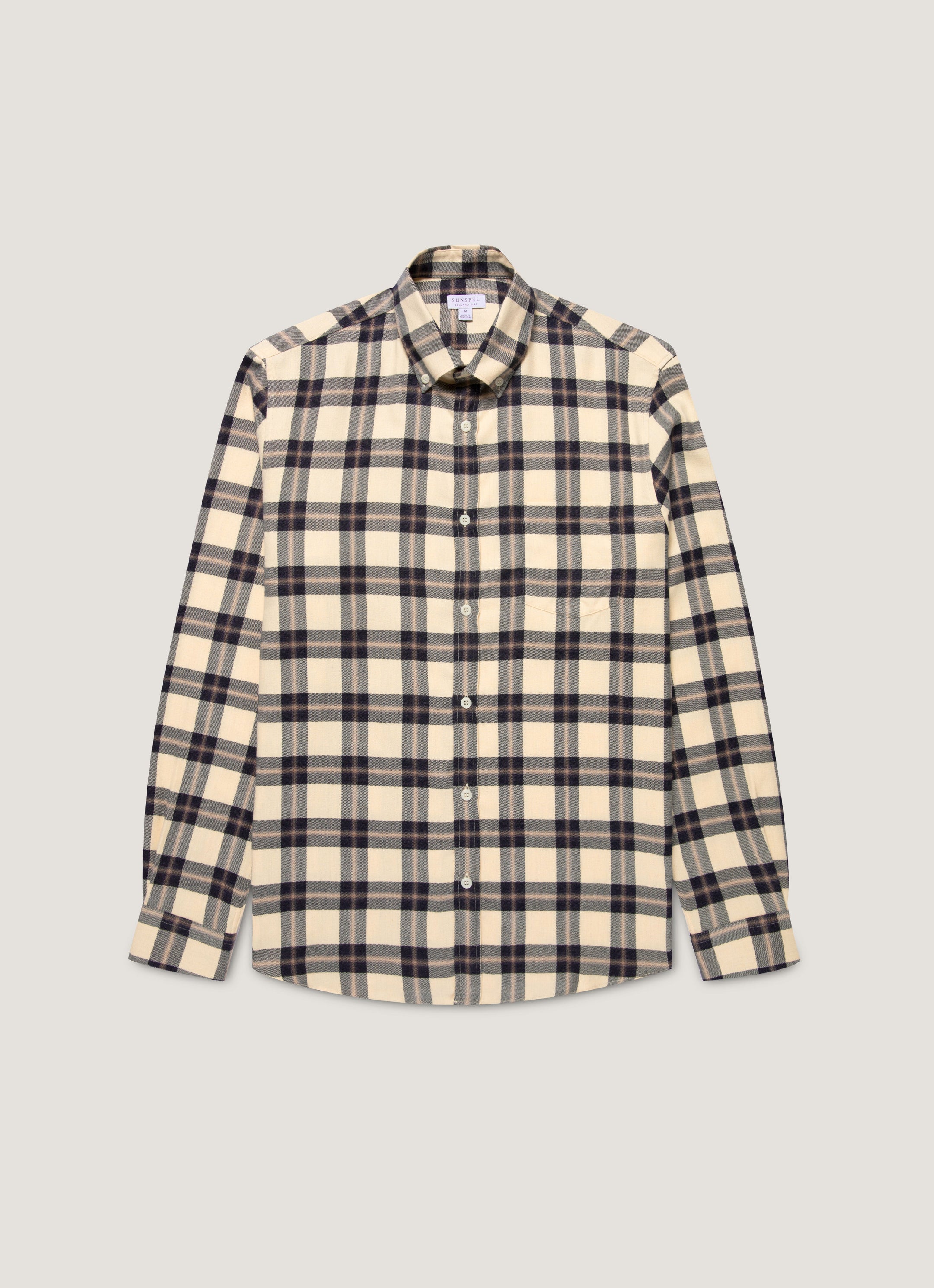Men's Button Down Flannel Shirt in Truffle Check