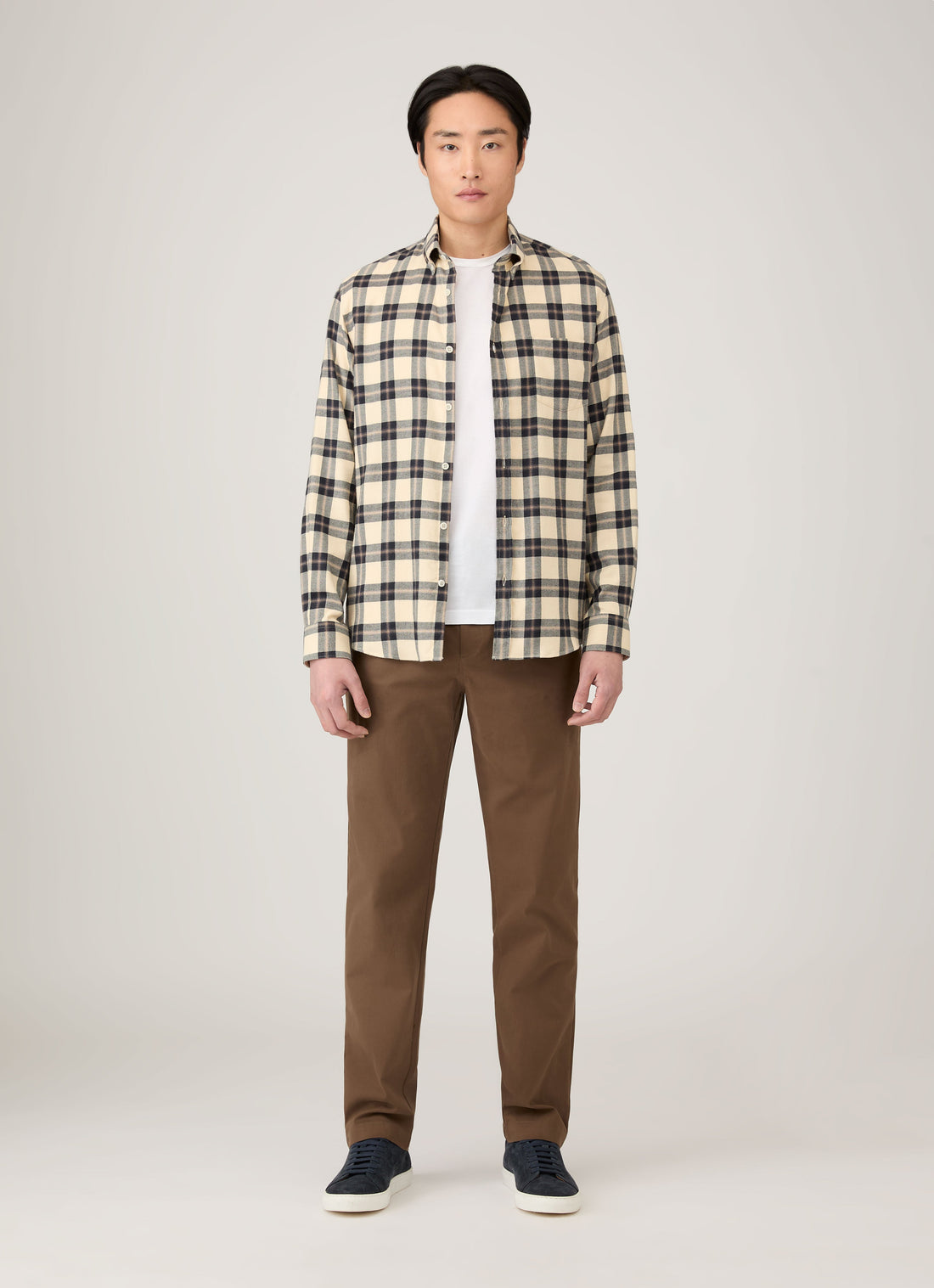 Men's Button Down Flannel Shirt in Truffle Check