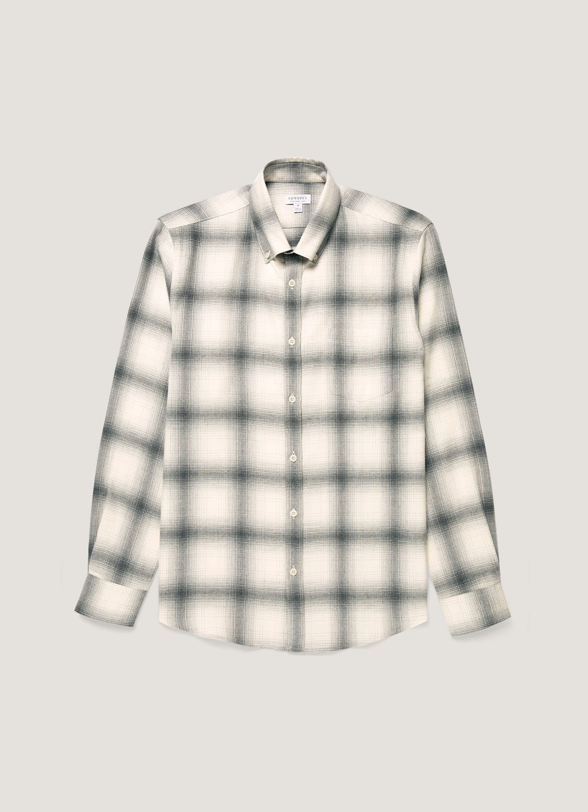 Men's Button Down Flannel Shirt in Ecru Melton Check