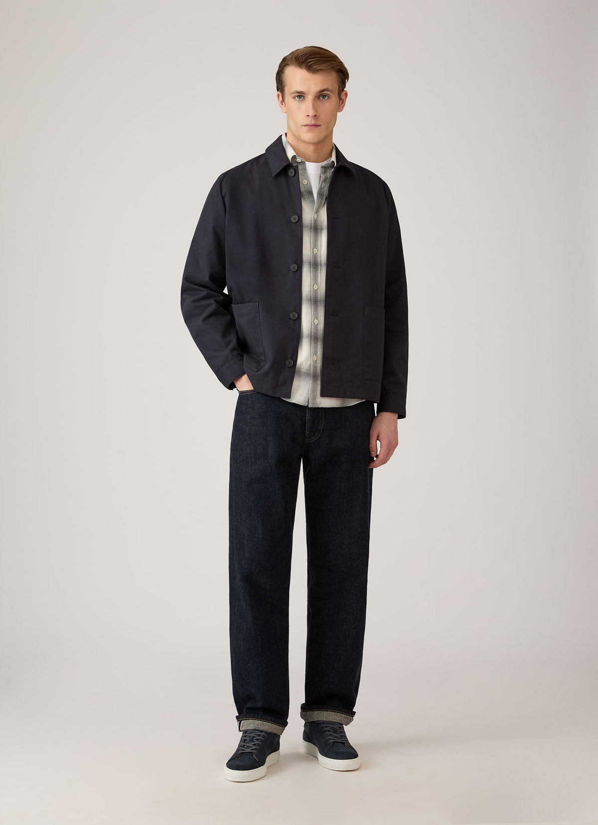 Men's Button Down Flannel Shirt in Ecru Melton Check