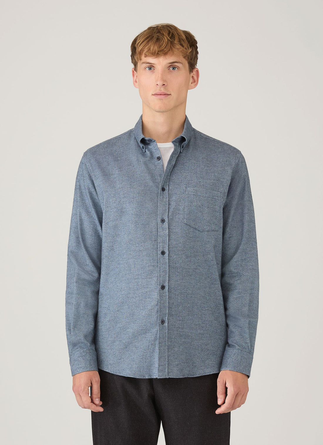 Men's Brushed Cotton Shirt in Light Blue Melange