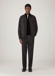 Men's Wool Cashmere Flannel Overshirt in Charcoal Melange