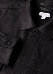 Men's Wool Cashmere Flannel Overshirt in Charcoal Melange