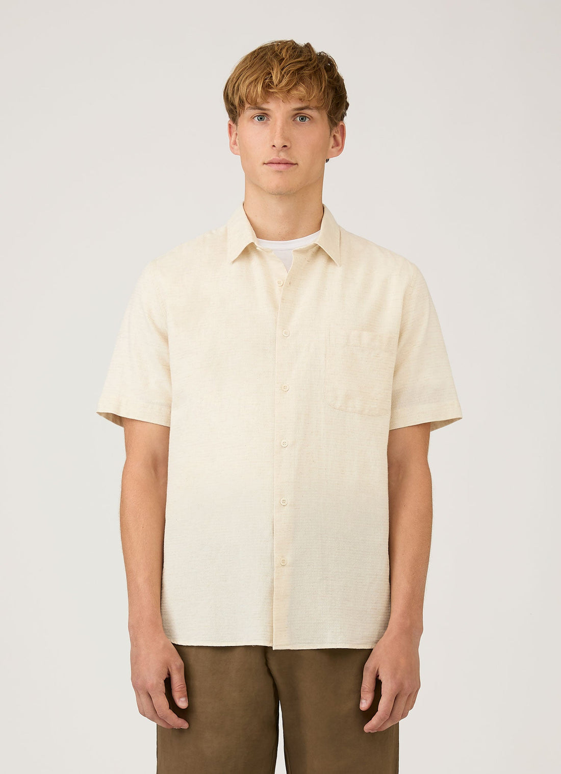 Chemise en coton et lin à manches courtes