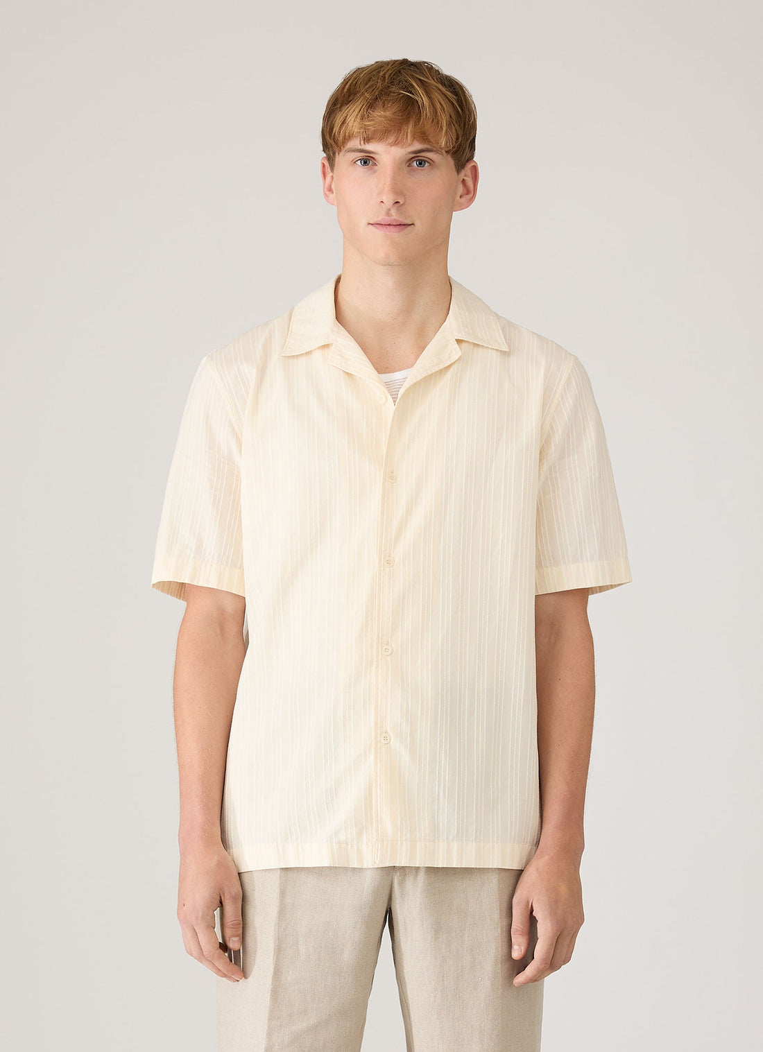 Chemise à rayures texturées et col cubain