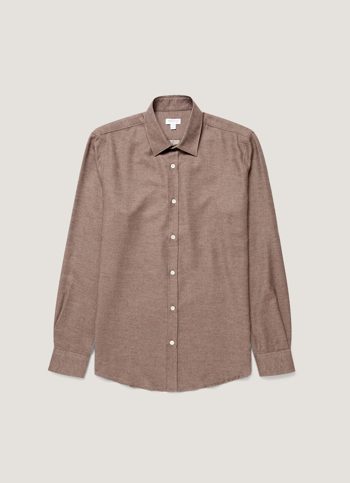 Men's Cotton Cashmere Herringbone Shirt in Chestnut Melange