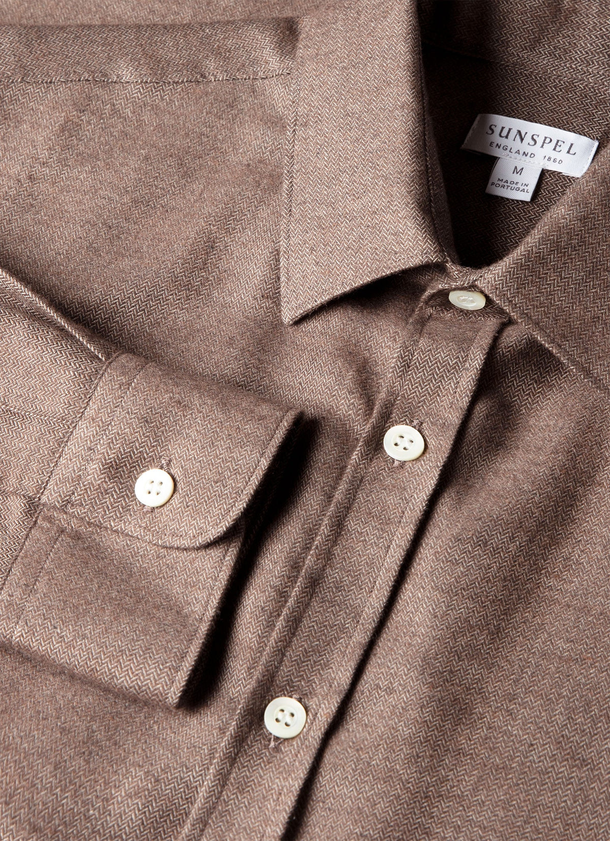 Men's Cotton Cashmere Herringbone Shirt in Chestnut Melange