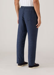 Men's Linen Drawstring Trouser in Light Navy