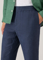 Men's Linen Drawstring Trouser in Light Navy