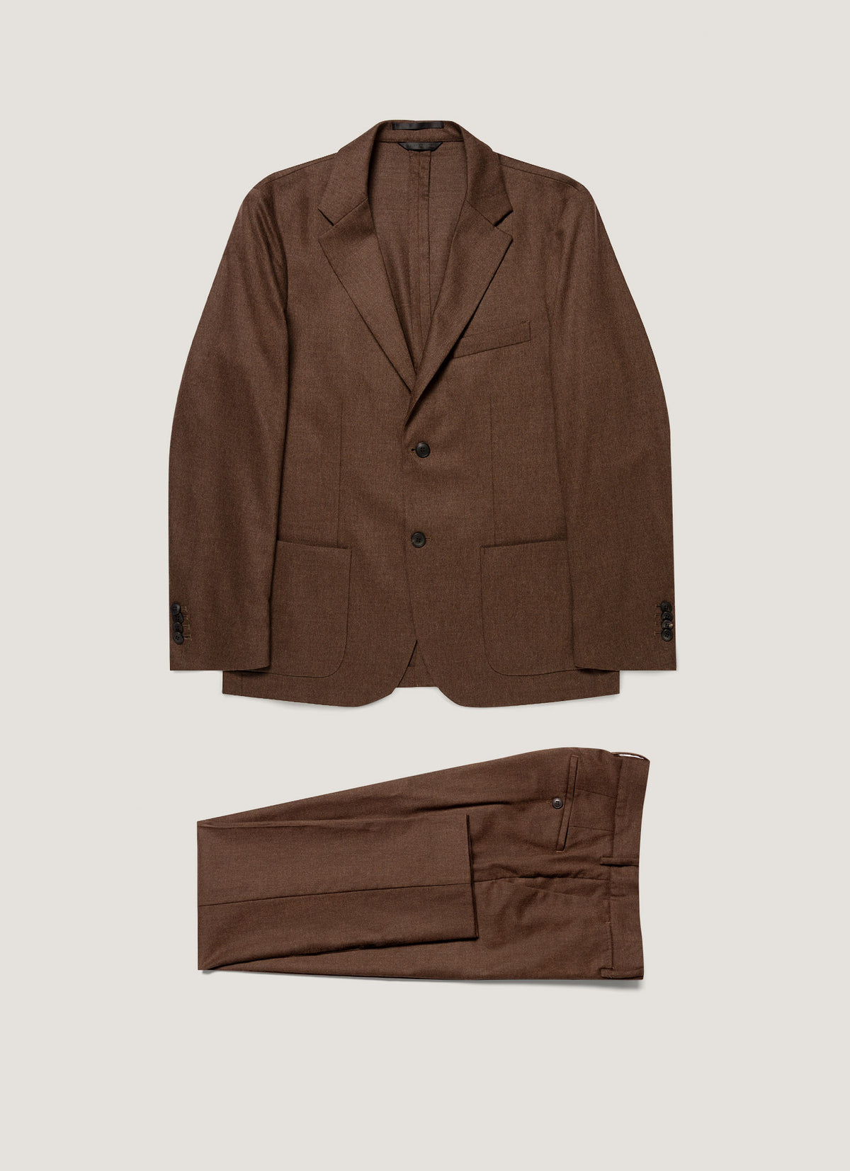 Men's Wool Cashmere Flannel Two-Piece Suit in Light Brown Melange