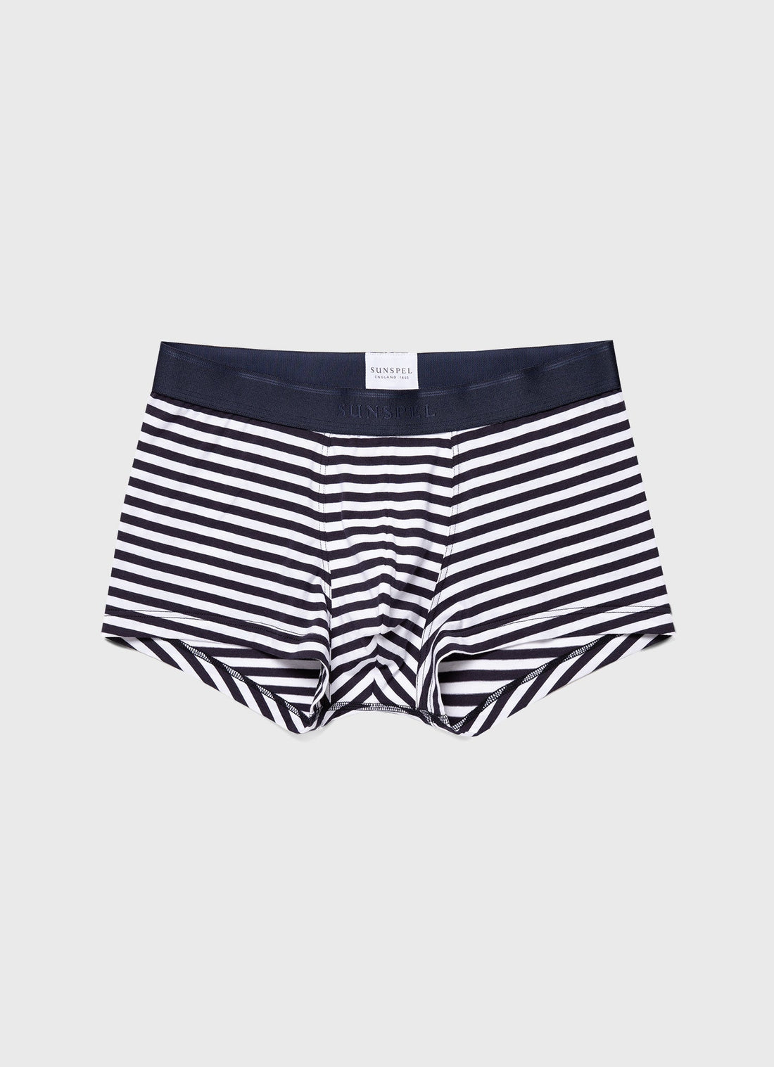 Men's Stretch Cotton Trunks in White/Navy