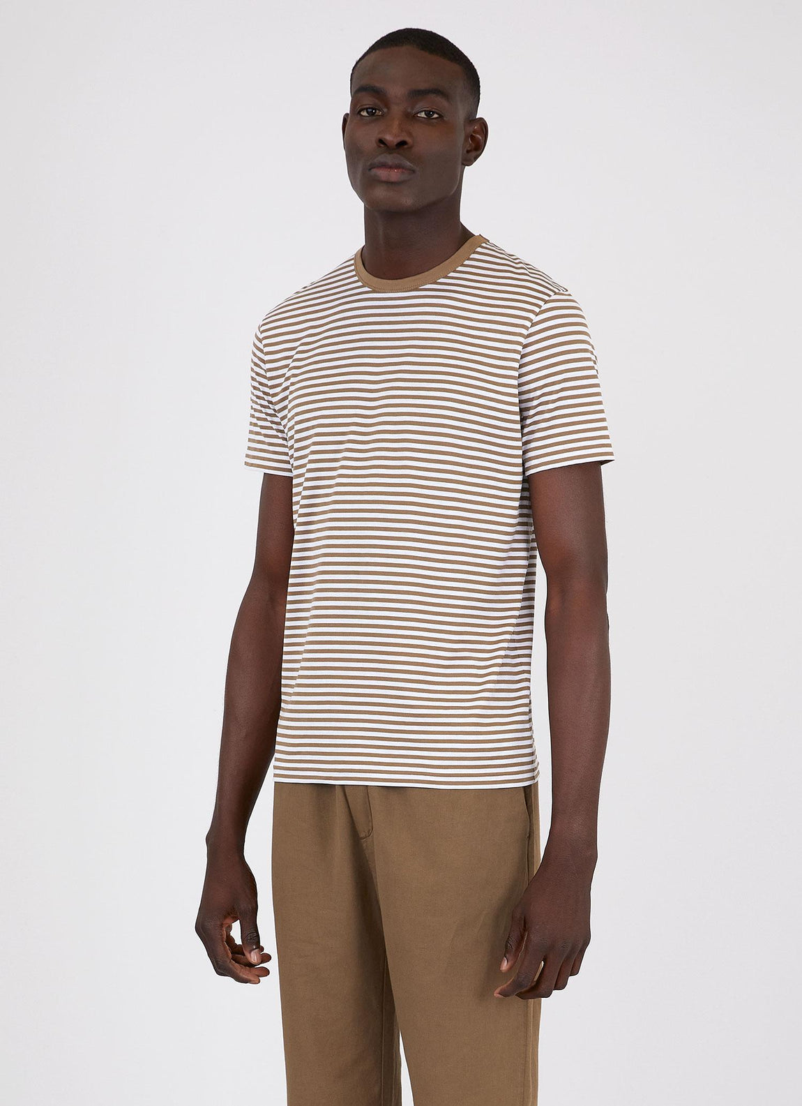Men's Classic T-shirt in Dark Tan/White English Stripe