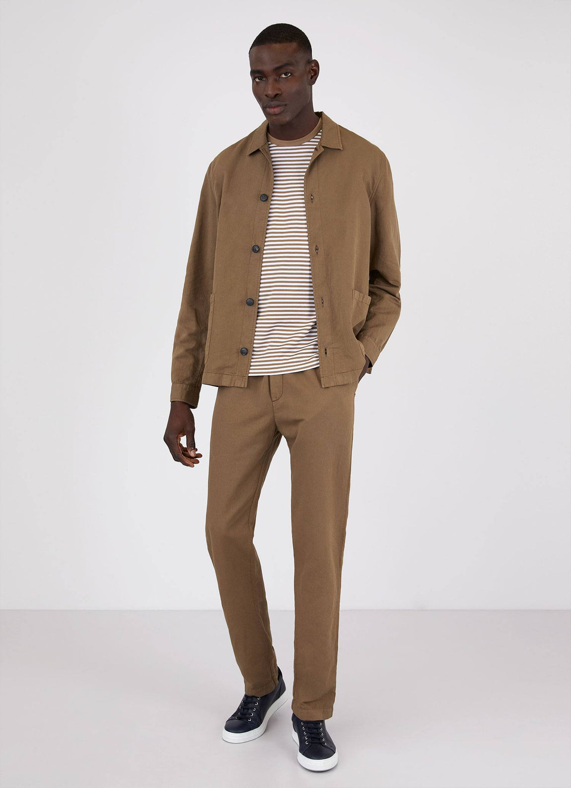 Men's Classic T-shirt in Dark Tan/White English Stripe