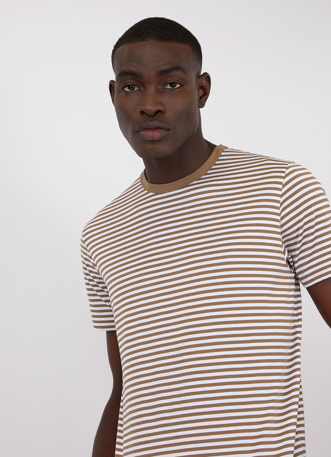 Men's Classic T-shirt in Dark Tan/White English Stripe