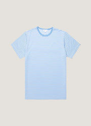 Men's Classic T-shirt in White/Azure Blue English Stripe
