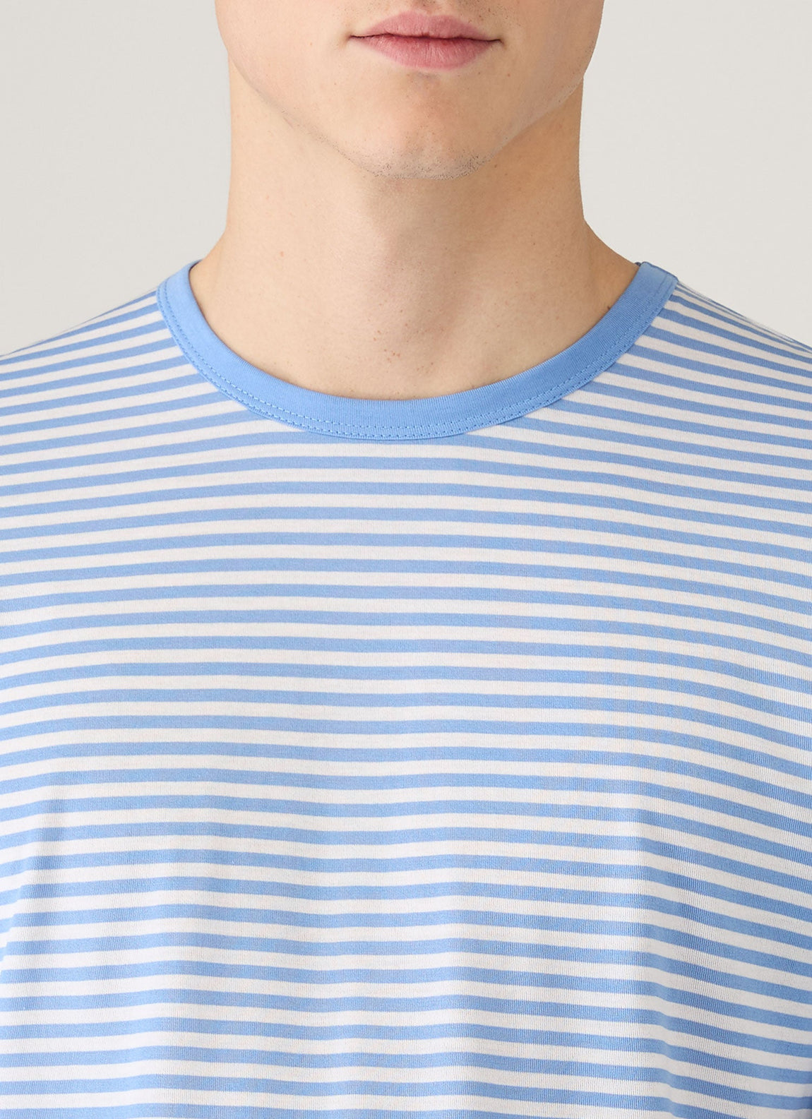 Men's Classic T-shirt in White/Azure Blue English Stripe