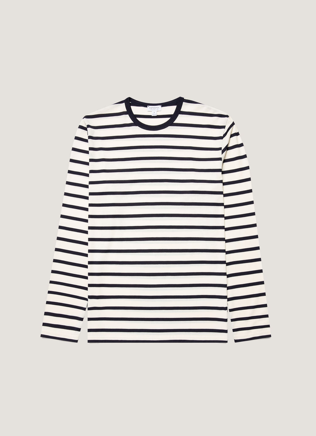 Men's Long Sleeve Classic T-shirt in Ecru/Navy Breton Stripe