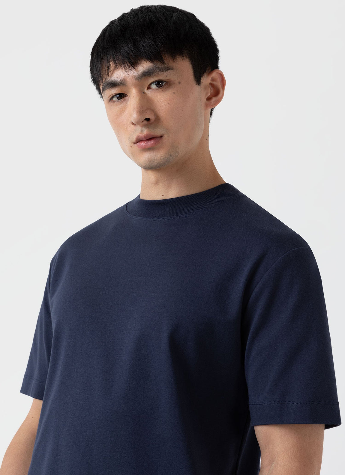 Men's Brushed Cotton Mock Neck in Navy