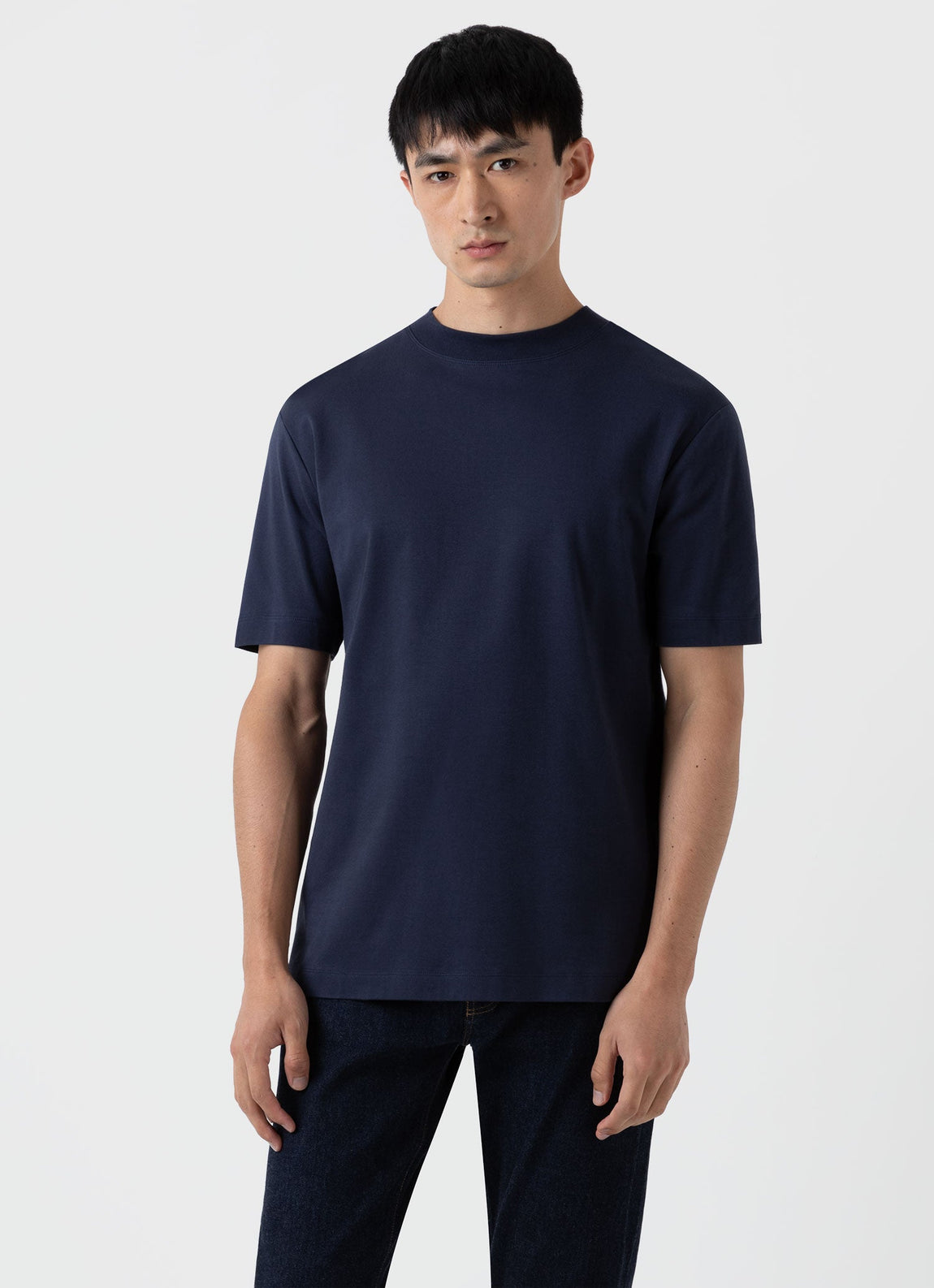 Men's Brushed Cotton Mock Neck in Navy
