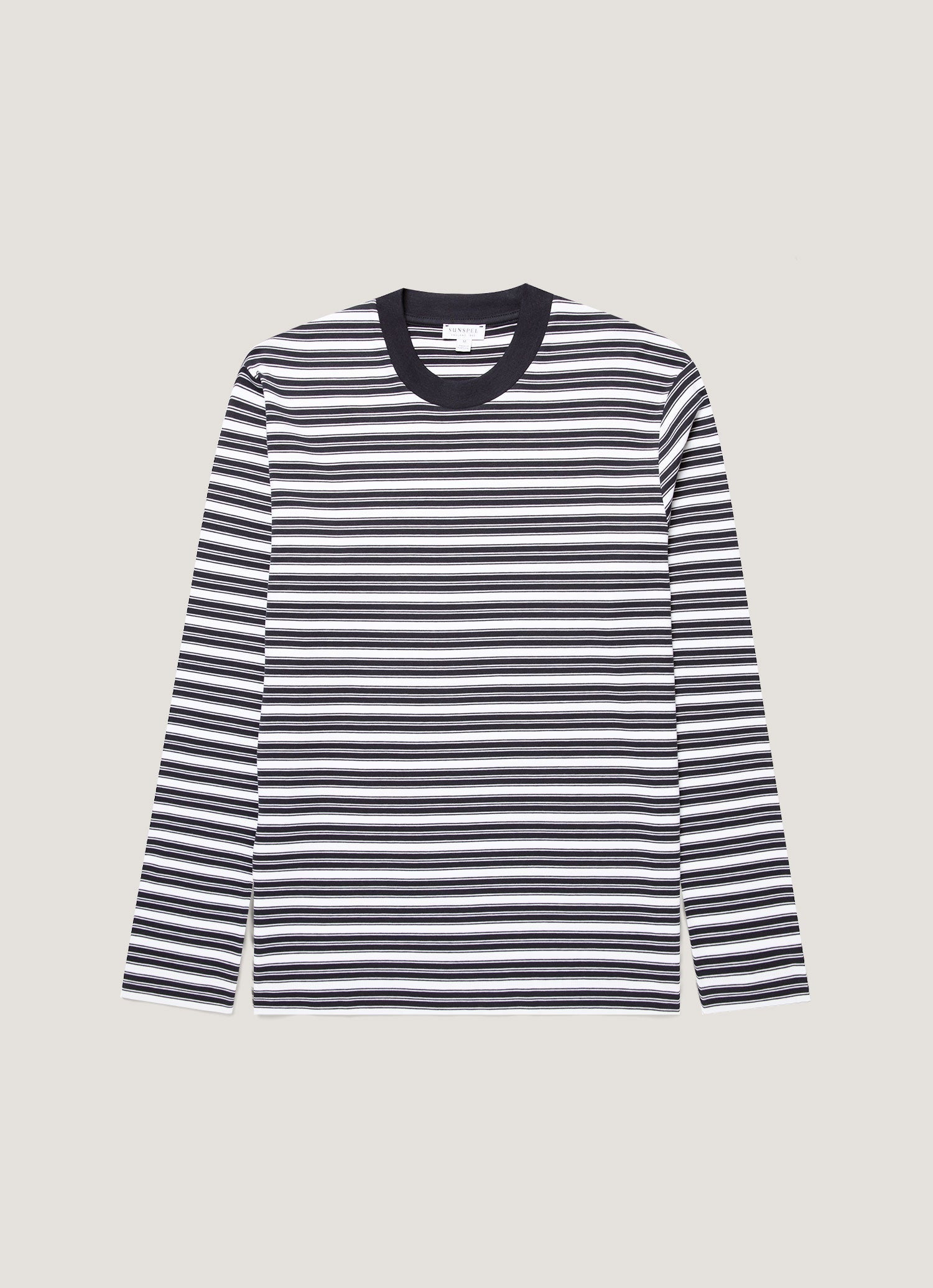 Men's Long Sleeve Heavyweight T-shirt in White/Navy
