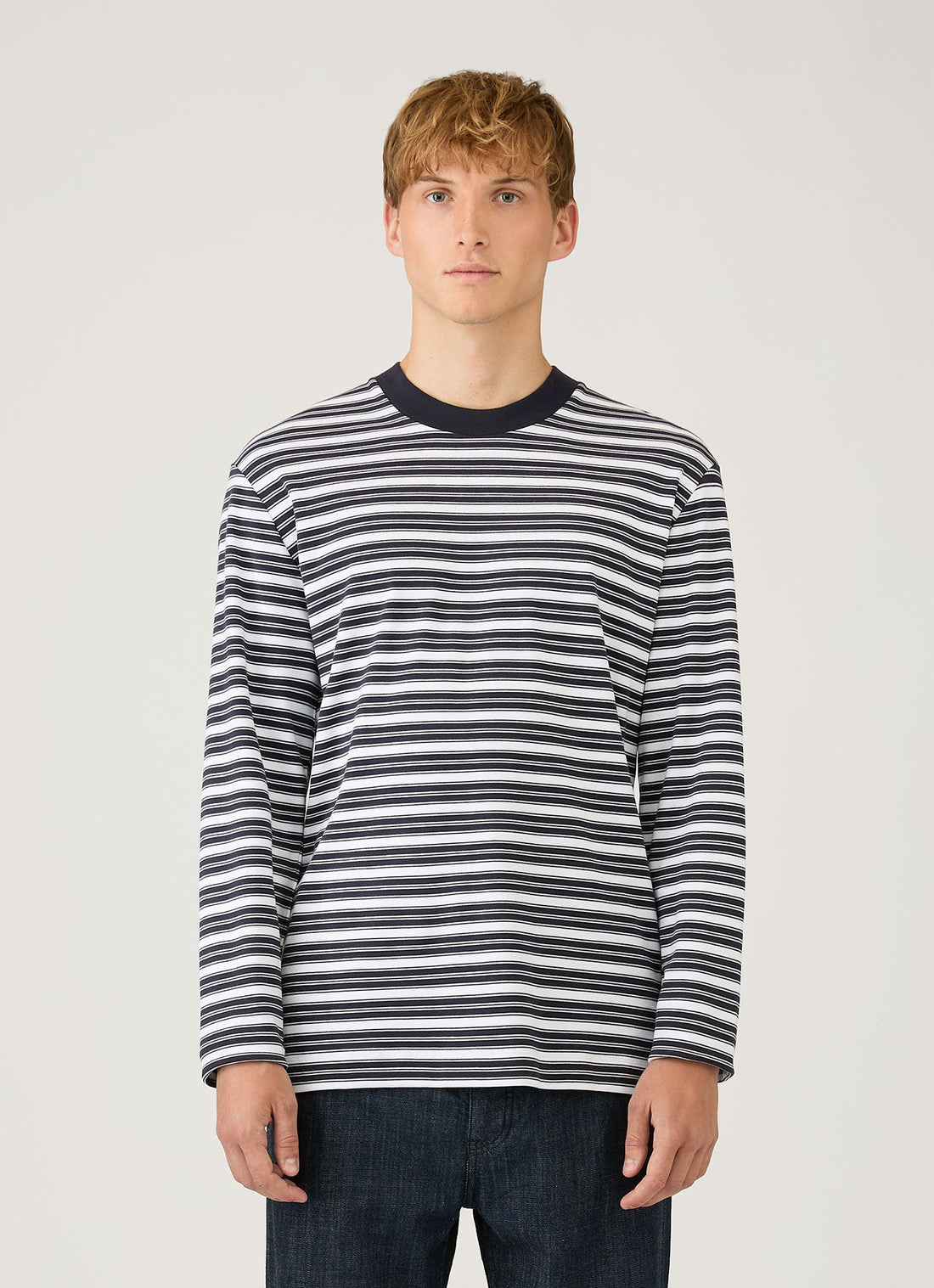 Men's Long Sleeve Heavyweight T-shirt in White/Navy