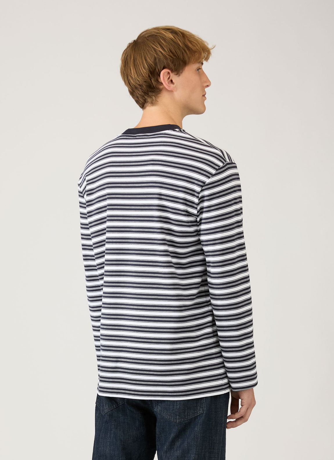 Men's Long Sleeve Heavyweight T-shirt in White/Navy