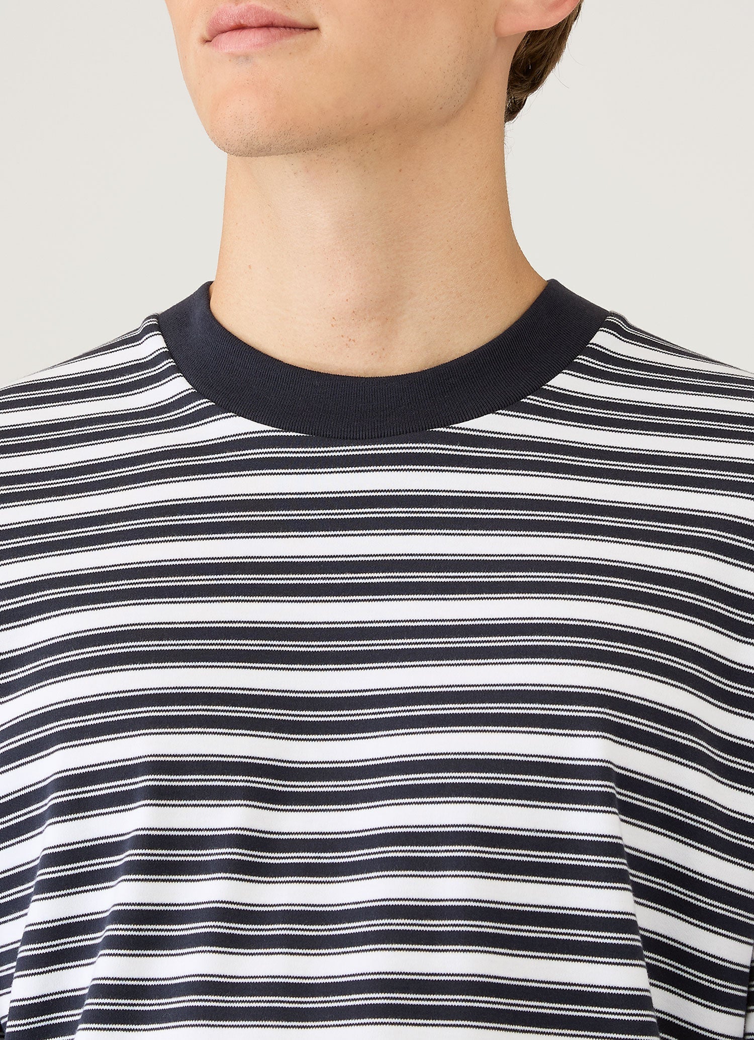 Men's Long Sleeve Heavyweight T-shirt in White/Navy