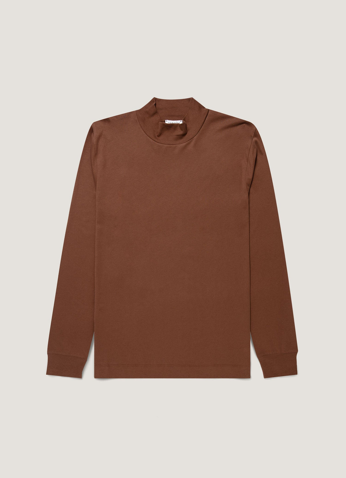 Men's Long Sleeve Brushed Cotton Mock Neck T-shirt in Chestnut