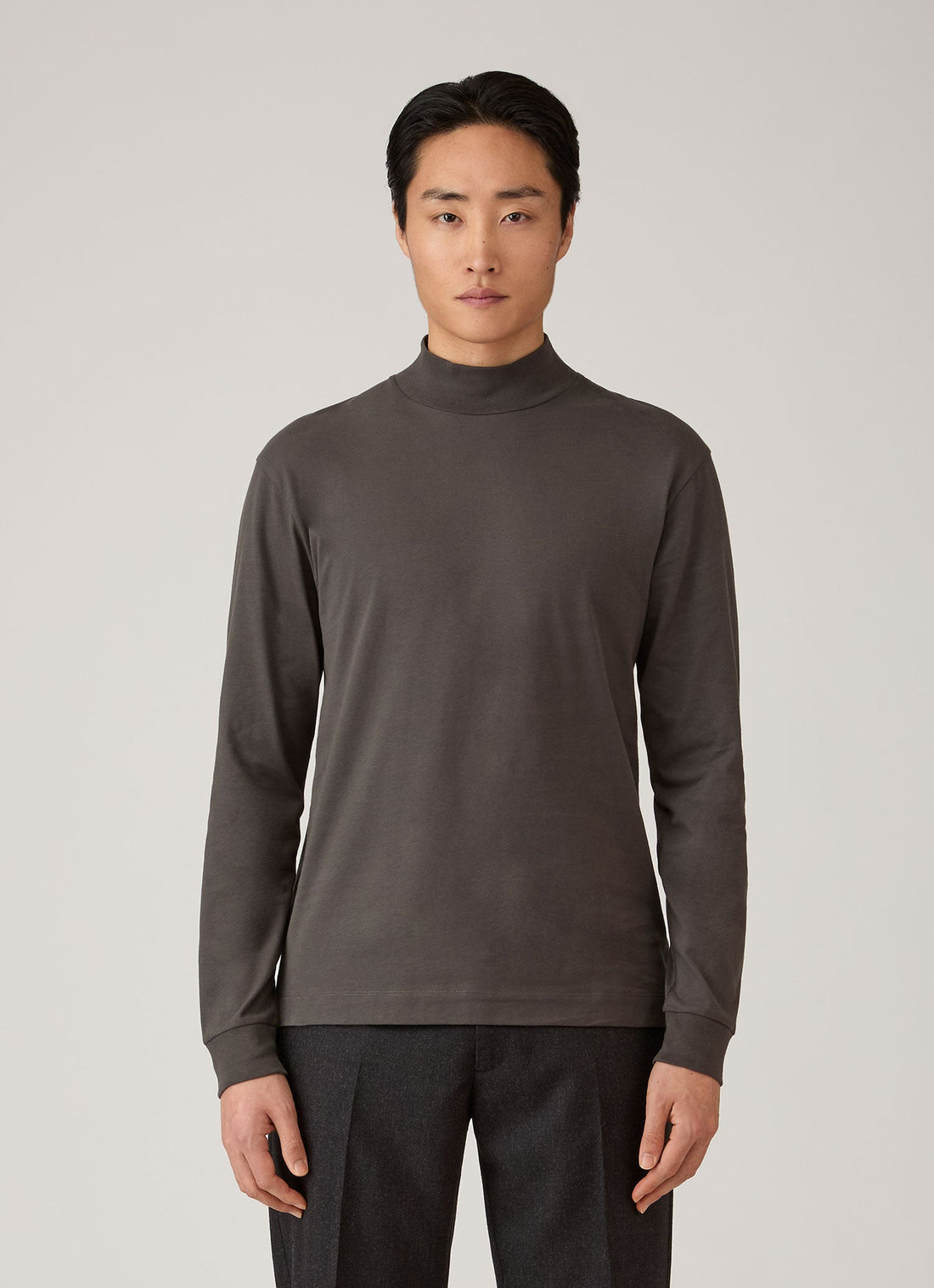 Long Sleeve Brushed Cotton Mock Neck T-shirt