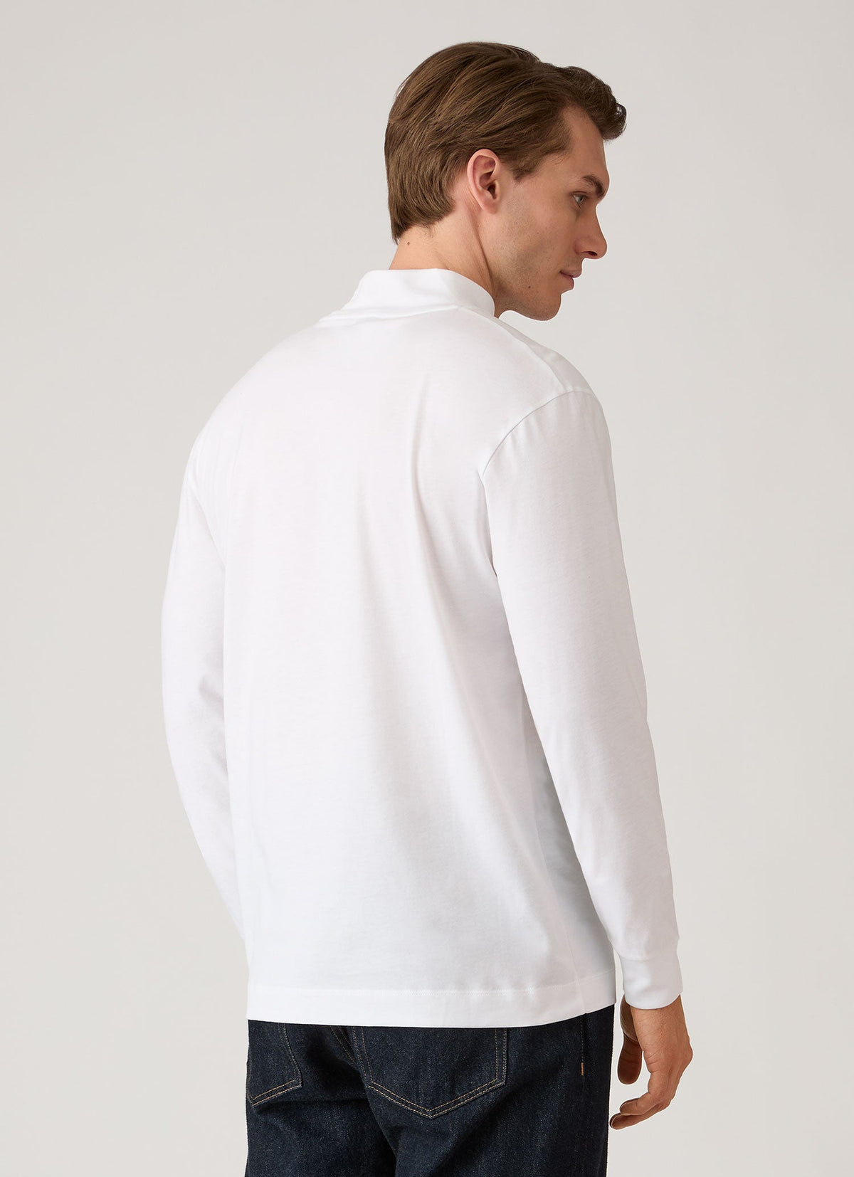 Men's Long Sleeve Brushed Cotton Mock Neck T-shirt in White
