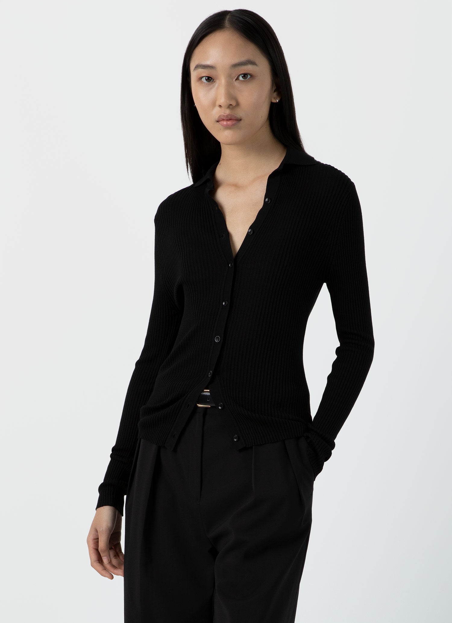 Women's Silk Rib Cardigan in Black