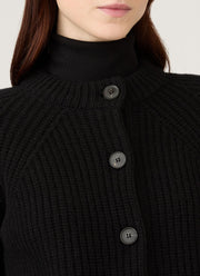 Women's Ribbed Crew Neck Cardigan in Black