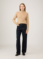 Women's Lambswool Funnel Neck Jumper in Light Camel