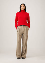 Women's Lambswool Funnel Neck Jumper in Bright Red
