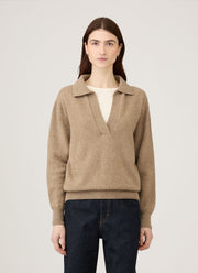 Women's Lambswool Polo Neck Jumper in Mink