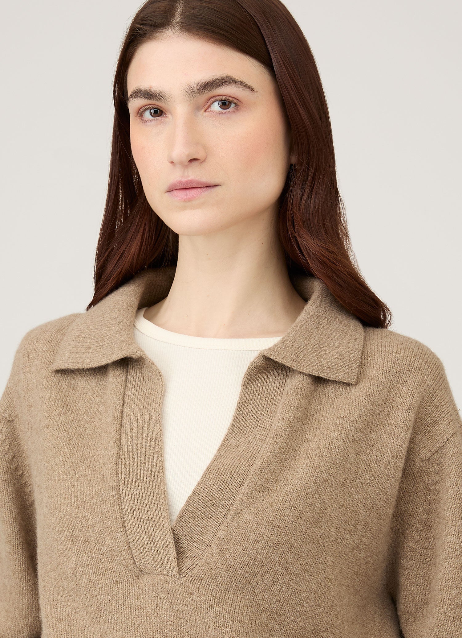 Women's Lambswool Polo Neck Jumper in Mink