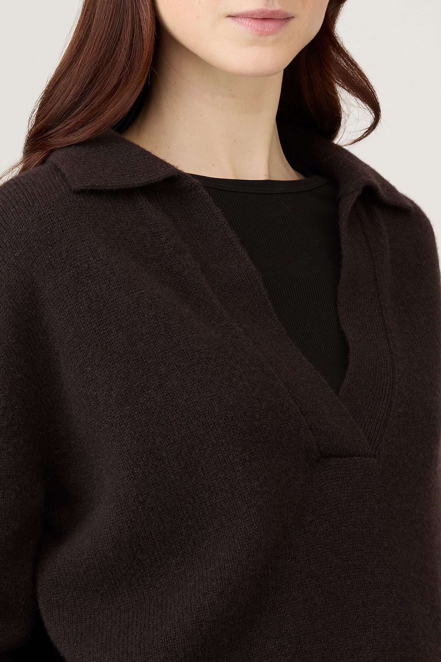 Women's Lambswool Polo Neck Jumper in Truffle