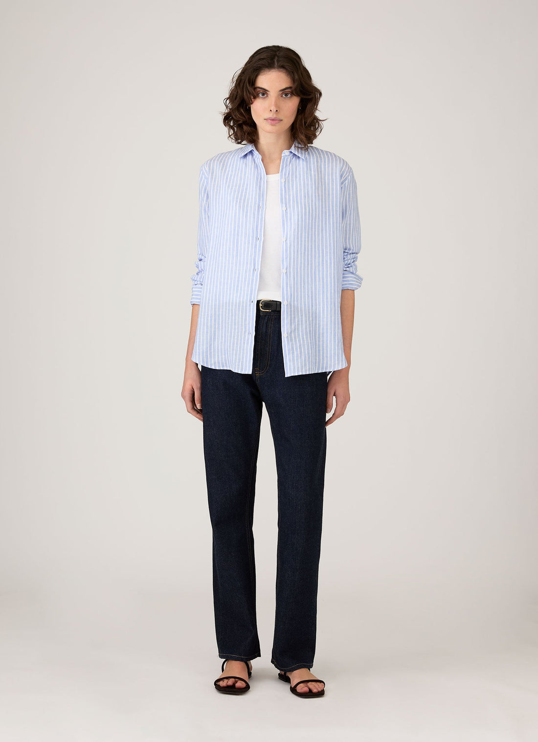 Women's Linen Shirt in Blue/White
