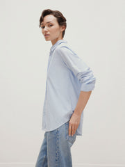 Women's Cotton Shirt in Light Blue/White