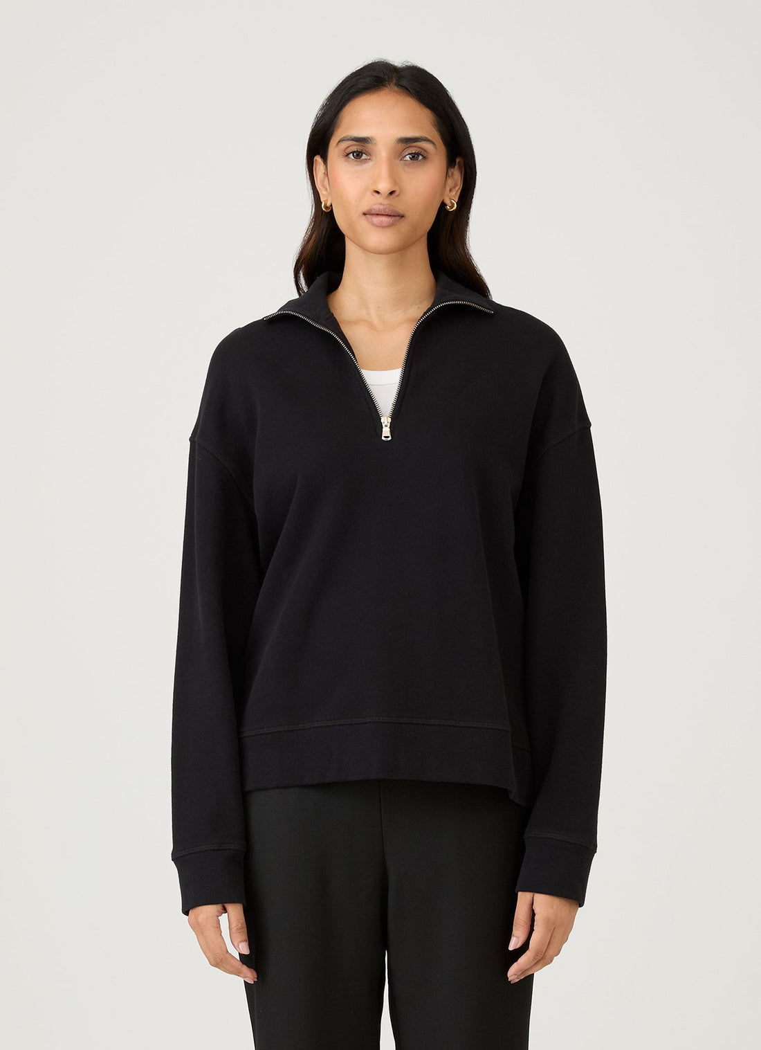 Women's Half Zip Loopback Sweatshirt in Black