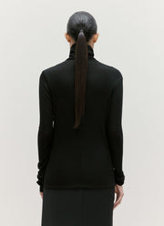 Women's Long Sleeve Funnel Neck Top in Black