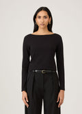 Women's Stretch Cotton Slash Neck Top in Black