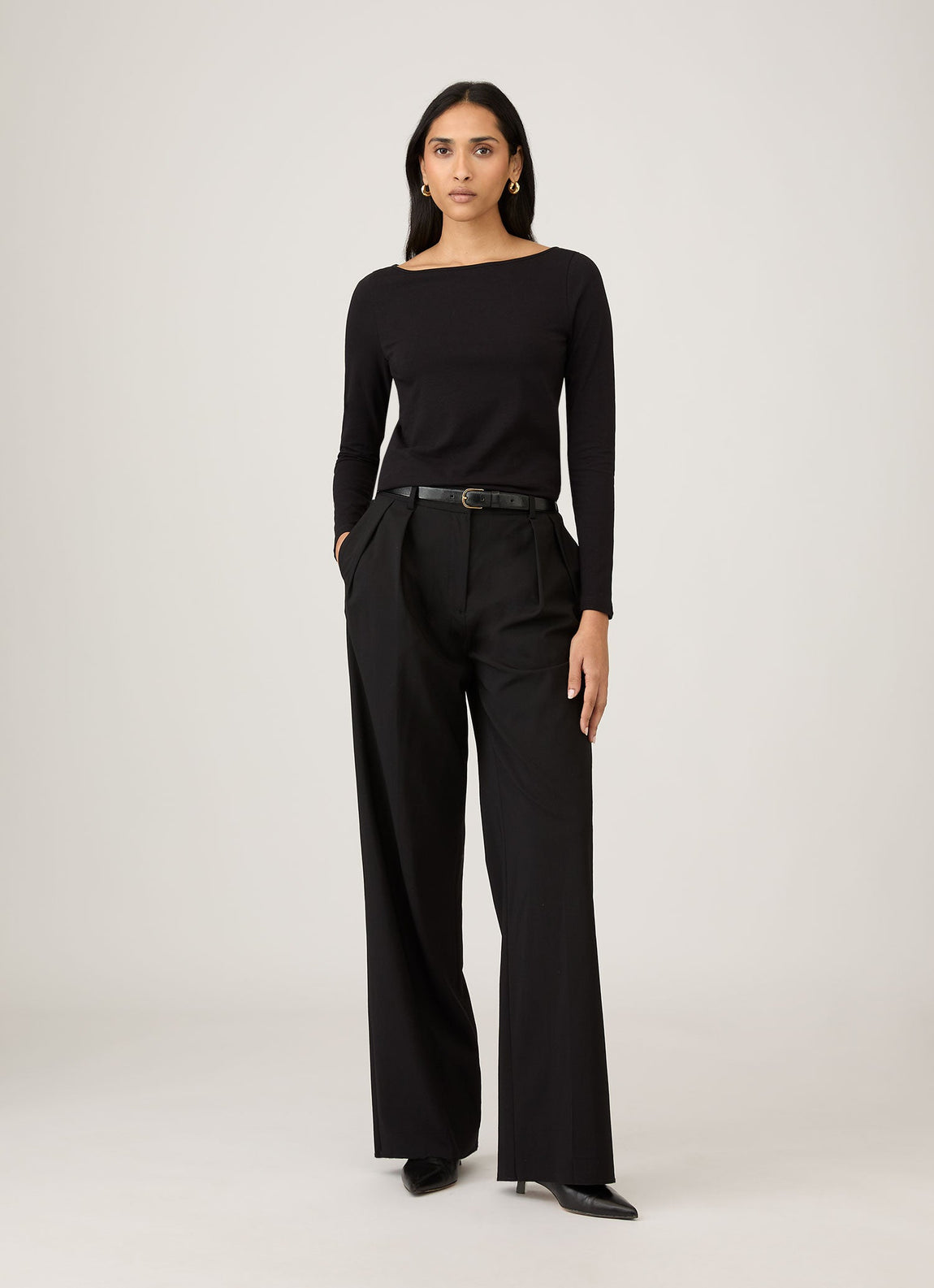Women's Stretch Cotton Slash Neck Top in Black