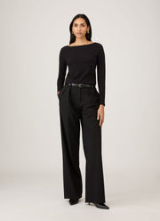 Women's Stretch Cotton Slash Neck Top in Black