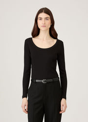 Women's Ribbed Scoop Neck T-shirt in Black