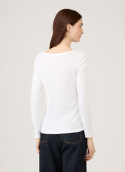 Women's Ribbed Scoop Neck T-shirt in White