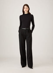 Women's Stretch Cotton Mock Neck Top in Black