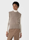 Women's Cable Knit Vest in Camel Twist