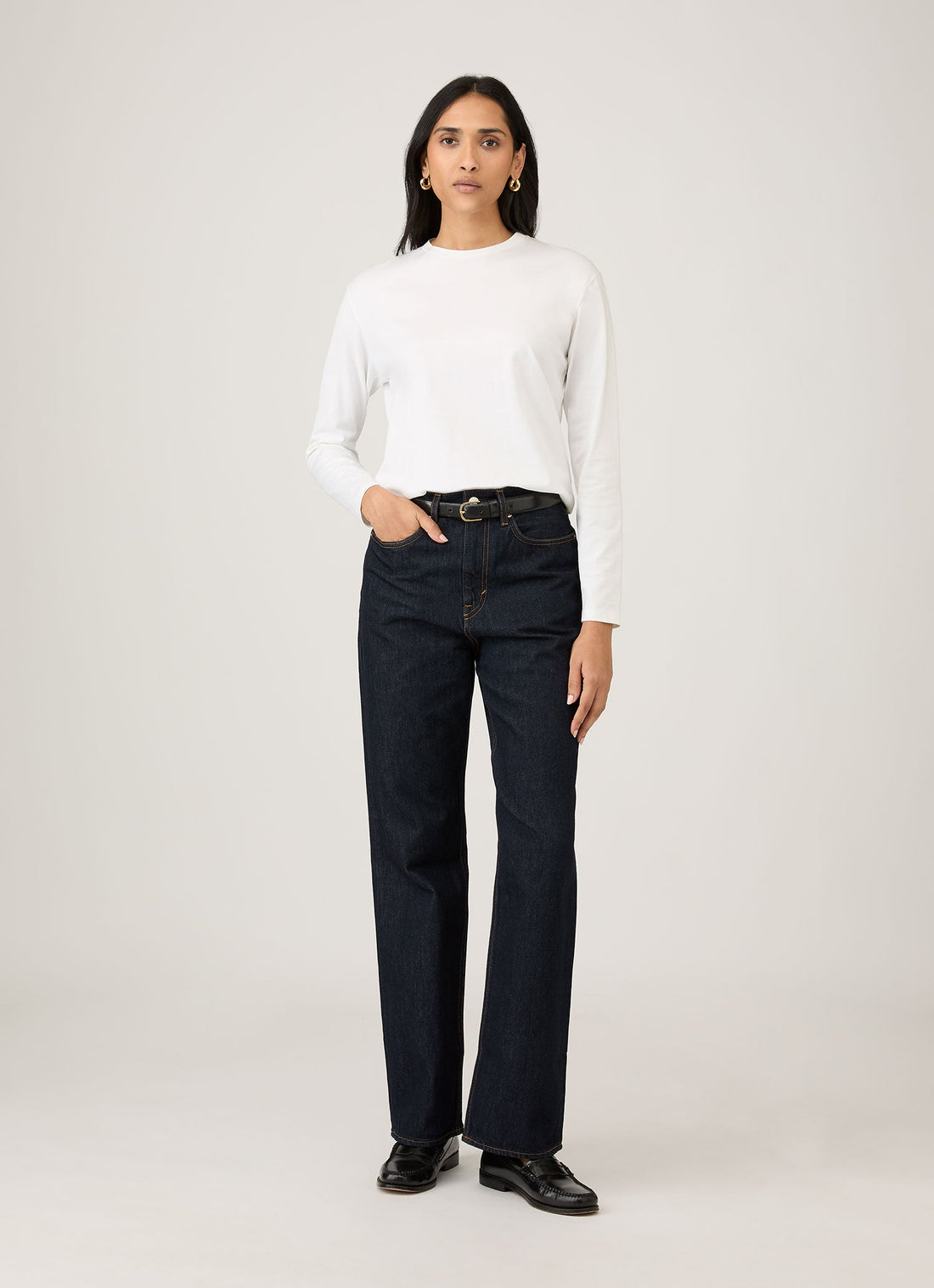 Women's Long Sleeve Boy Fit T Shirt in White